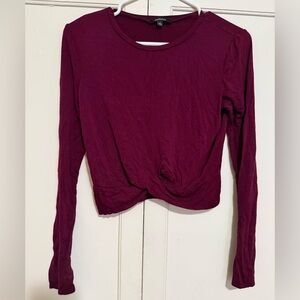 Ambiance Burgundy Long Sleeve Crop Top